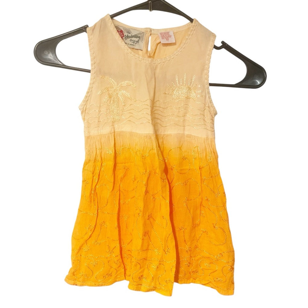 Hilo Hattie Toddler Orange‎ Hawaiian Print Embroidered Sun Palm Tree Dress 4T